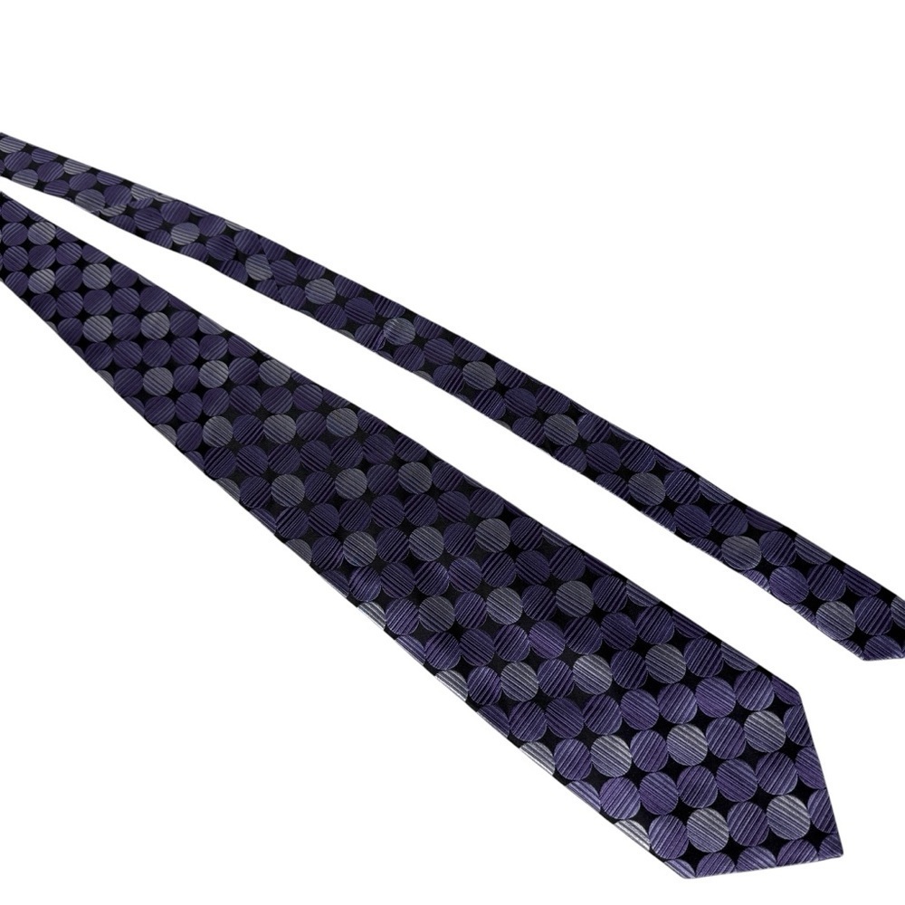VTG Pierre Cardin 100% Silk Tie Purple Circles Black Formal Easter Career Church